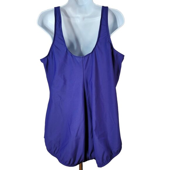 Lands' End Skirted Swimsuit Purple 24W V Neck No Wire Wrap One Piece Slimming - Picture 5 of 8